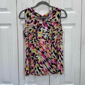 Kasper Pink and Yellow Abstract Sleeveless Blouse